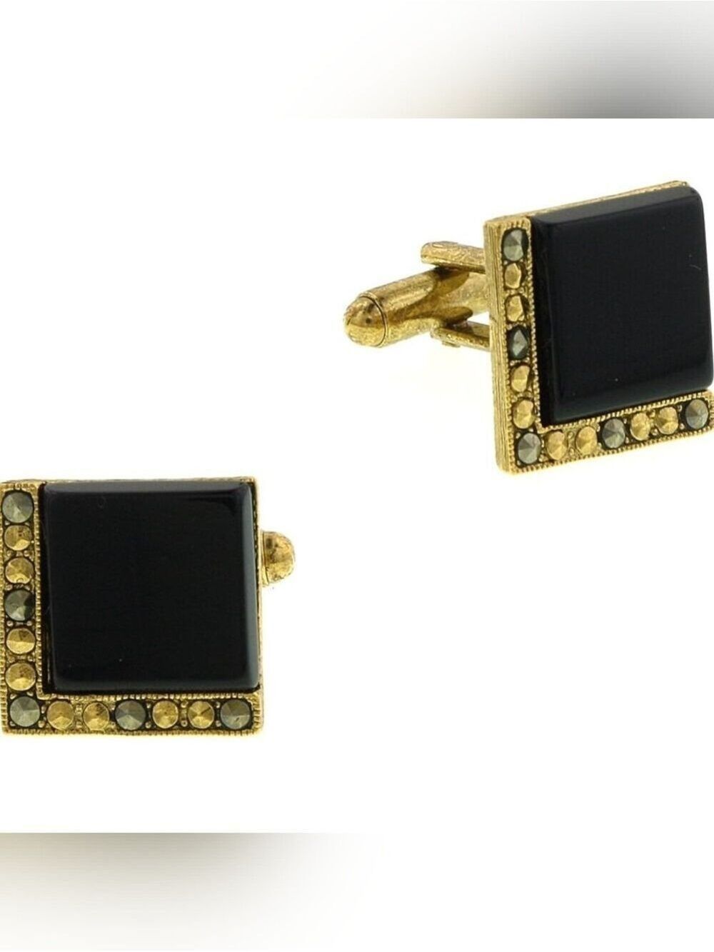 1928 Jewelry Mens Art Deco Style Black Onyx Gemstone Square Cufflinks